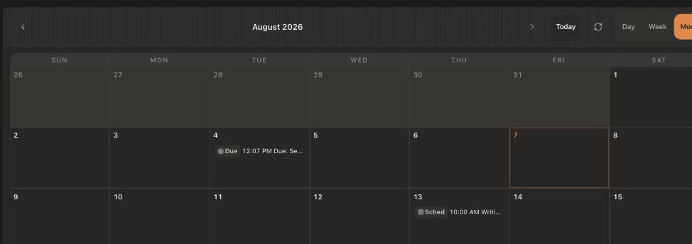 The BuildOS calendar with the writing block now scheduled on Thursday the 13th